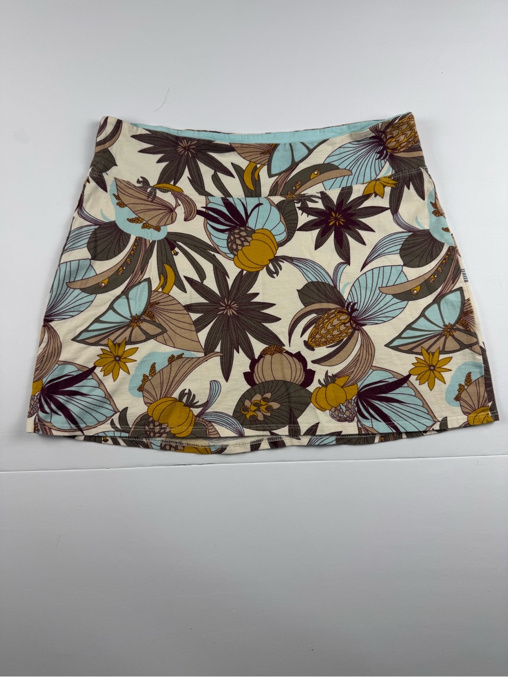 Patagonia Tidal Floral Mini Skirt in Cream, Mustard, Light Blue and Brown